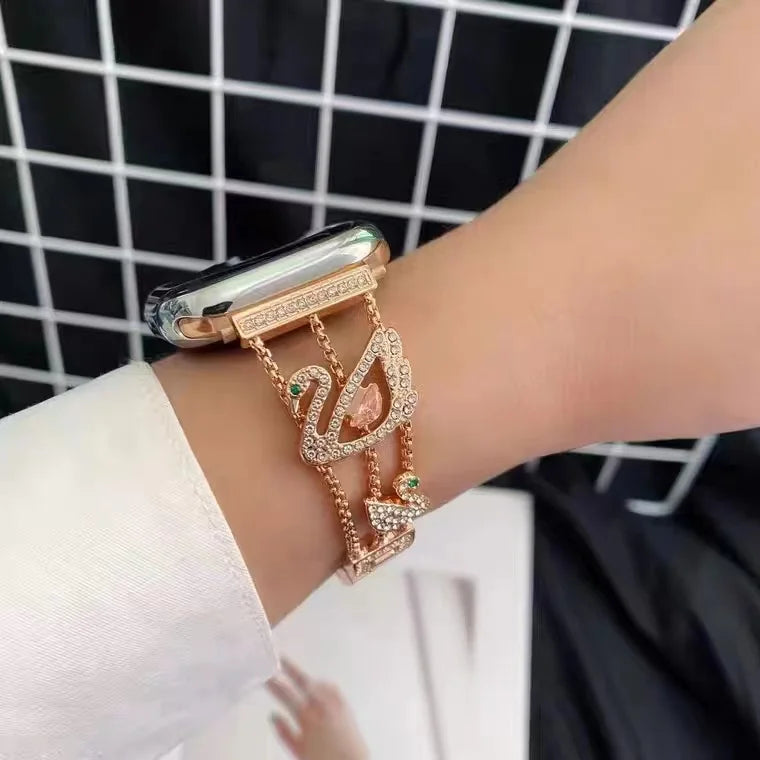 Swan Diamond Stainless Steel Bracelet for Apple Watch Band iWatch Series Ultra/3/2/11/10/9/8/7/6/5/4