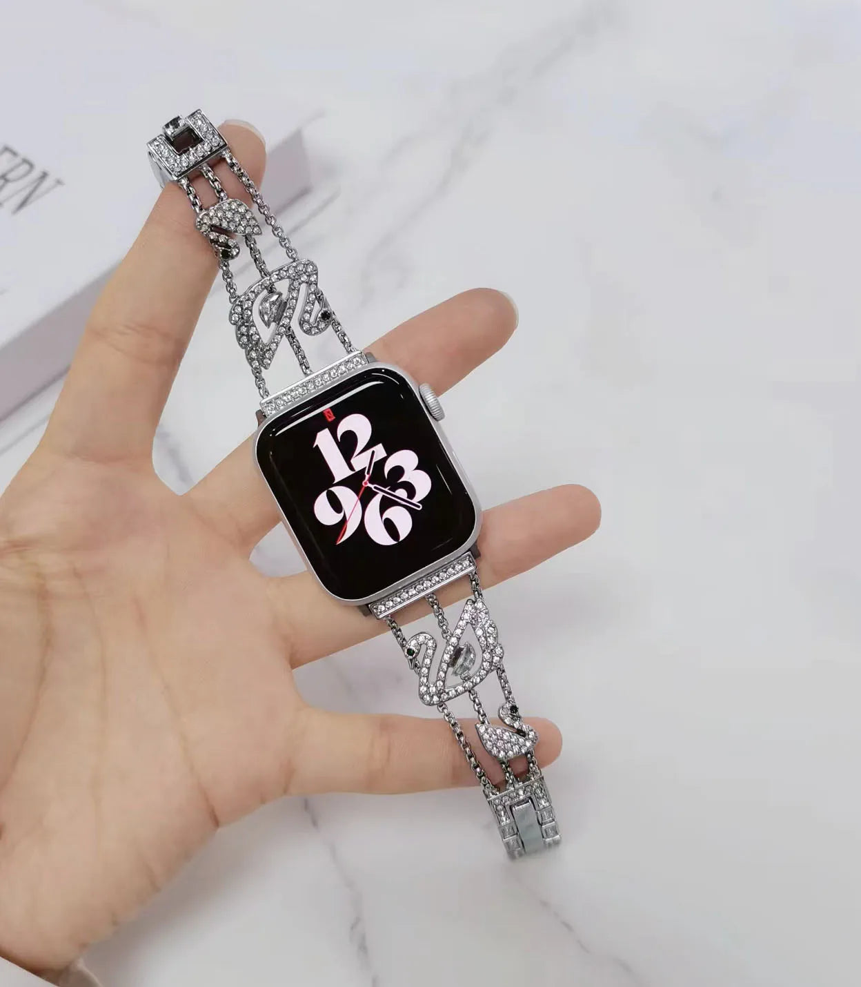 Swan Diamond Stainless Steel Bracelet for Apple Watch Band iWatch Series Ultra/3/2/11/10/9/8/7/6/5/4