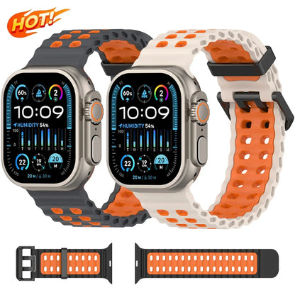 Two-Tone Ocean Silicone Bracelet for Apple Watch Ultra2 Band 49mm Series 10/9/8/7/6/5/4/SE