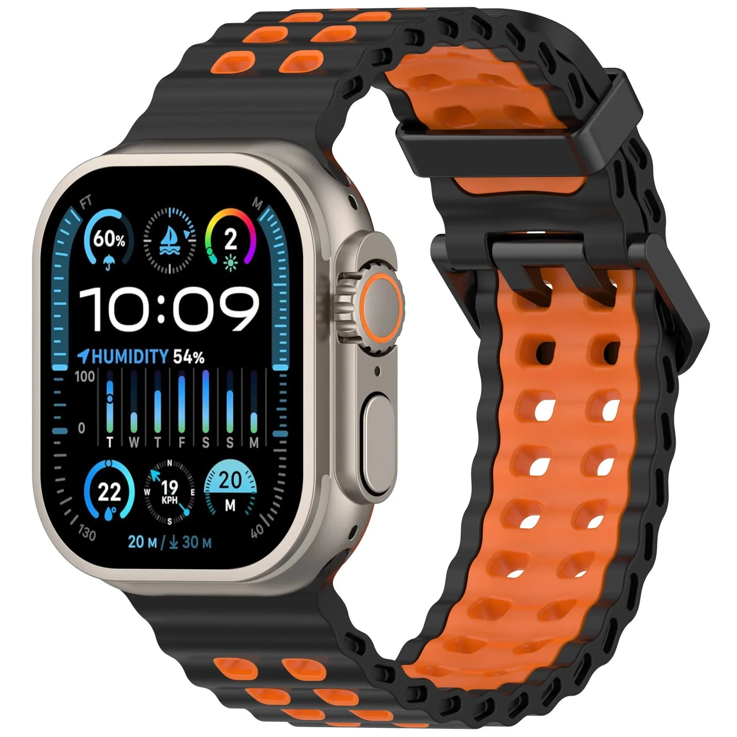 Two-Tone Ocean Silicone Bracelet for Apple Watch Ultra2 Band 49mm Series 10/9/8/7/6/5/4/SE