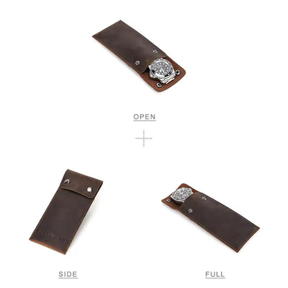 Vintage Genuine Leather Portable Single Slot Watch Case - Travel Watch Pouch