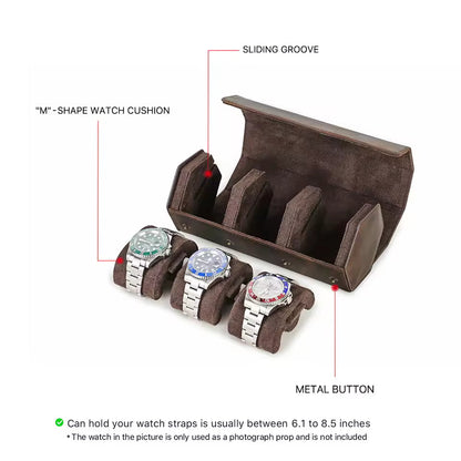 Genuine Leather Hexagon 1/2/3/4 Slots Watch Roll Case - Portable Watch Case Gift for Men