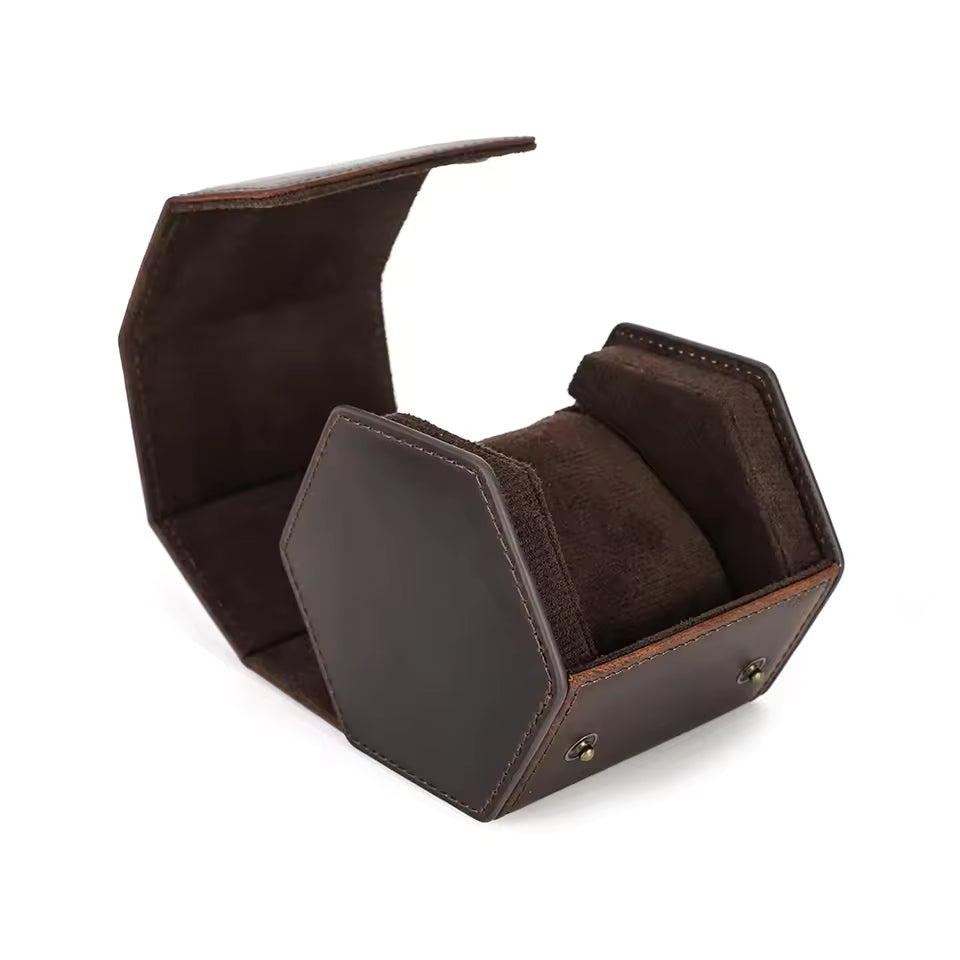 Genuine Leather Hexagon 1/2/3/4 Slots Watch Roll Case - Portable Watch Case Gift for Men
