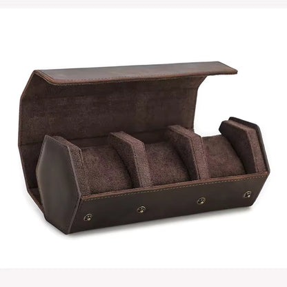 Genuine Leather Hexagon 1/2/3/4 Slots Watch Roll Case - Portable Watch Case Gift for Men