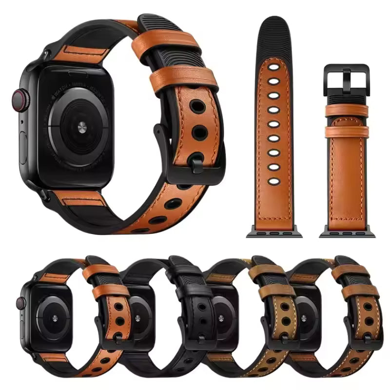 Wear-Resistant Silicone+Leather Strap for Apple Watch Band iWatch Series Ultra/10/9/8/7/6/5/4/SE