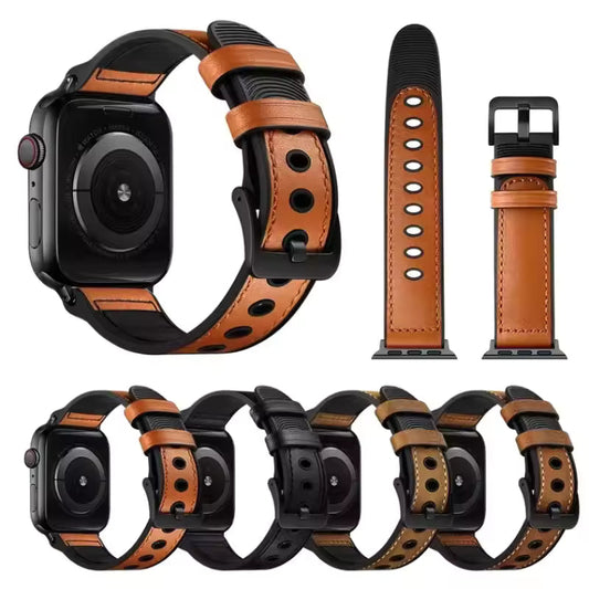 Wear-Resistant Silicone+Leather Strap for Apple Watch Band iWatch Series Ultra/10/9/8/7/6/5/4/SE