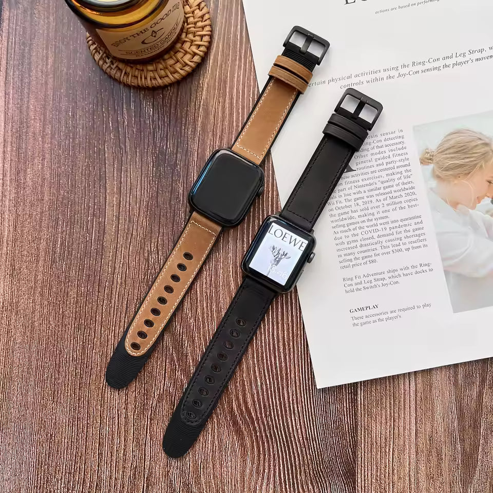 Wear-Resistant Silicone+Leather Strap for Apple Watch Band iWatch Series Ultra/10/9/8/7/6/5/4/SE