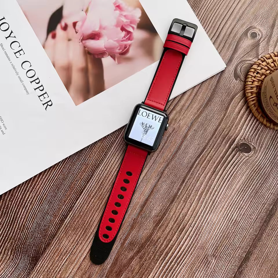 Wear-Resistant Silicone+Leather Strap for Apple Watch Band iWatch Series Ultra/10/9/8/7/6/5/4/SE