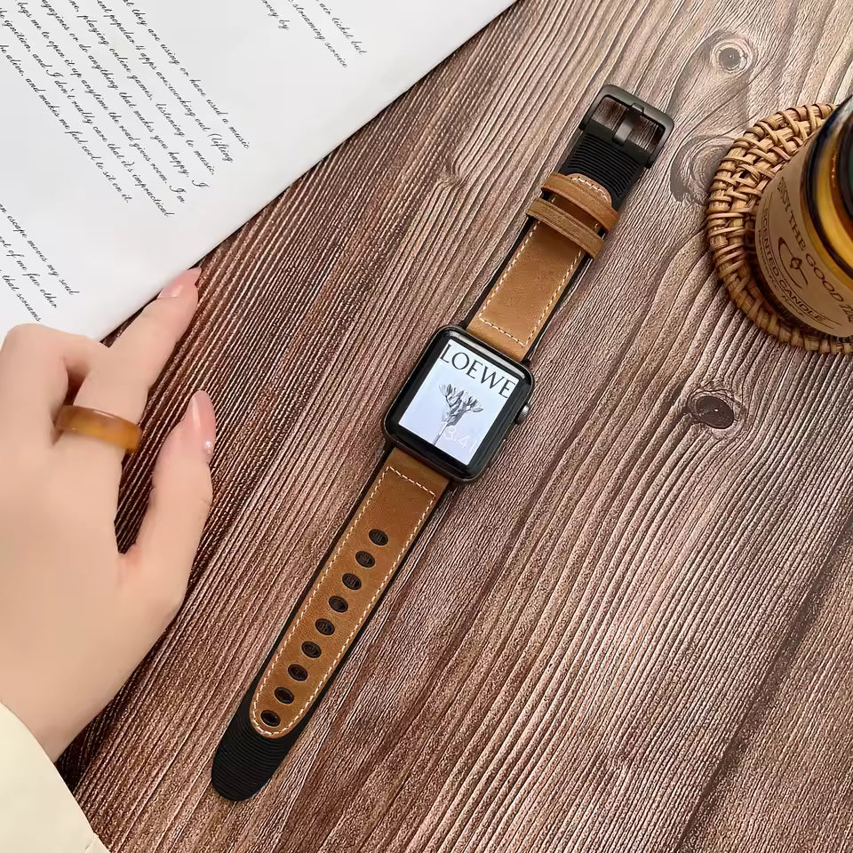 Wear-Resistant Silicone+Leather Strap for Apple Watch Band iWatch Series Ultra/10/9/8/7/6/5/4/SE