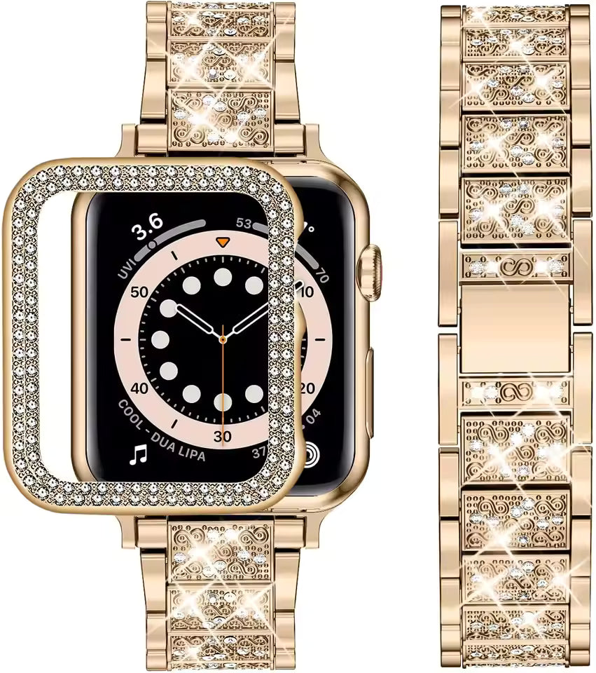 Women's Diamond Metal Strap+Case for Apple Watch Band 45mm 41mm 44mm 42mm 40mm 38mm Series 8/7/6/5/4/3