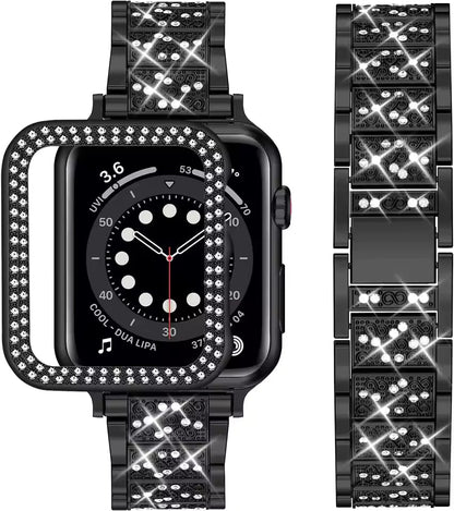 Women's Diamond Metal Strap+Case for Apple Watch Band 45mm 41mm 44mm 42mm 40mm 38mm Series 8/7/6/5/4/3