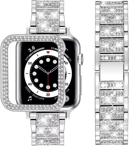 Women's Diamond Metal Strap+Case for Apple Watch Band 45mm 41mm 44mm 42mm 40mm 38mm Series 8/7/6/5/4/3