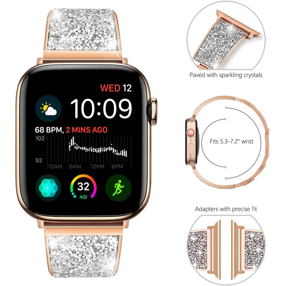Women's Diamond Stainless Steel Bracelet for Apple Watch Band iWatch Series Ultra/10/9/8/7 49mm 46mm 45mm 41mm   iWatch 6 5 4 SE