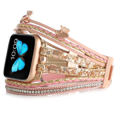 Women's Metal+Leather Jewelry Bracelet for Apple Watch Band iWatch Series Ultra2/10/9/8/7/6/5/4/SE