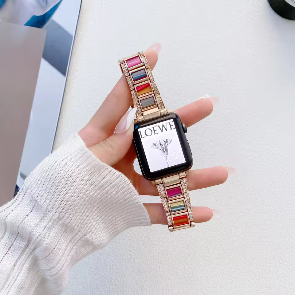 Women's Metal+Resin Diamond Bracelet for Apple Watch Ultra2/10/9/8/7/6/5/4/SE