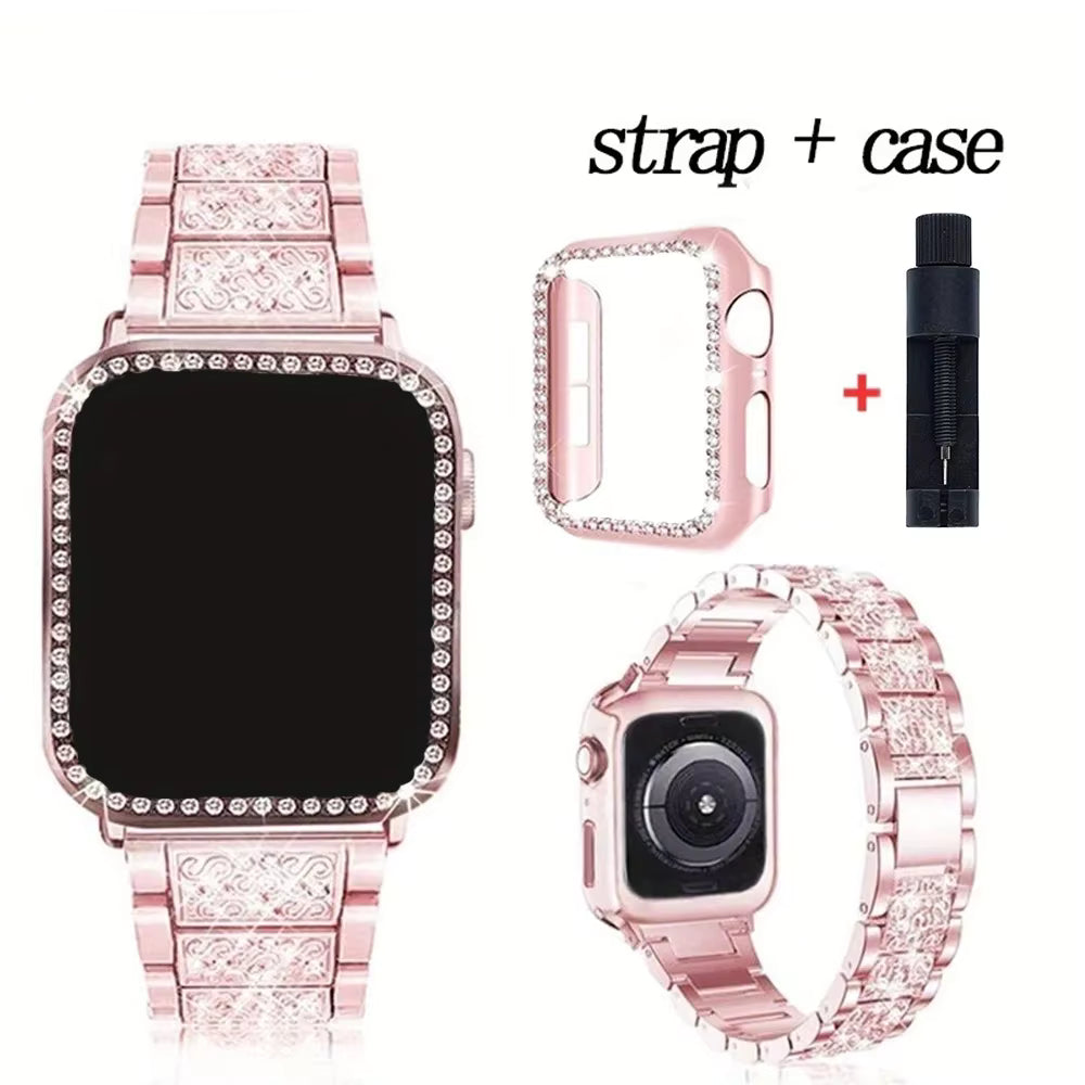 Women's Metal Strap+Case for Apple Watch Ultra Band 46mm 40mm 41mm 42mm Series 11/10/9/8/7/6/5/4