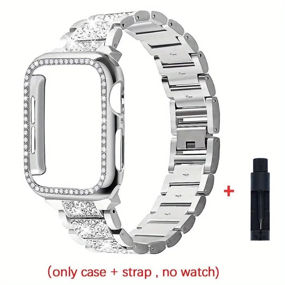 Women's Metal Strap+Case for Apple Watch Ultra Band 46mm 40mm 41mm 42mm Series 11/10/9/8/7/6/5/4