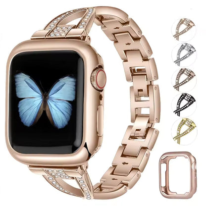 Women's Diamond Stainless Steel Strap+Case for Apple Watch Band iWatch Series 8/7/5/4/SE