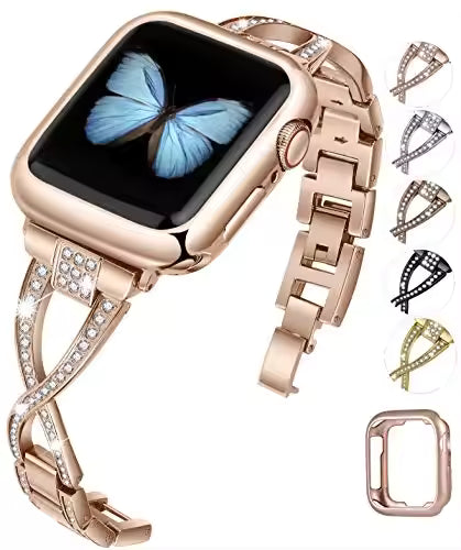 Women's Diamond Stainless Steel Strap+Case for Apple Watch Band iWatch Series 8/7/5/4/SE