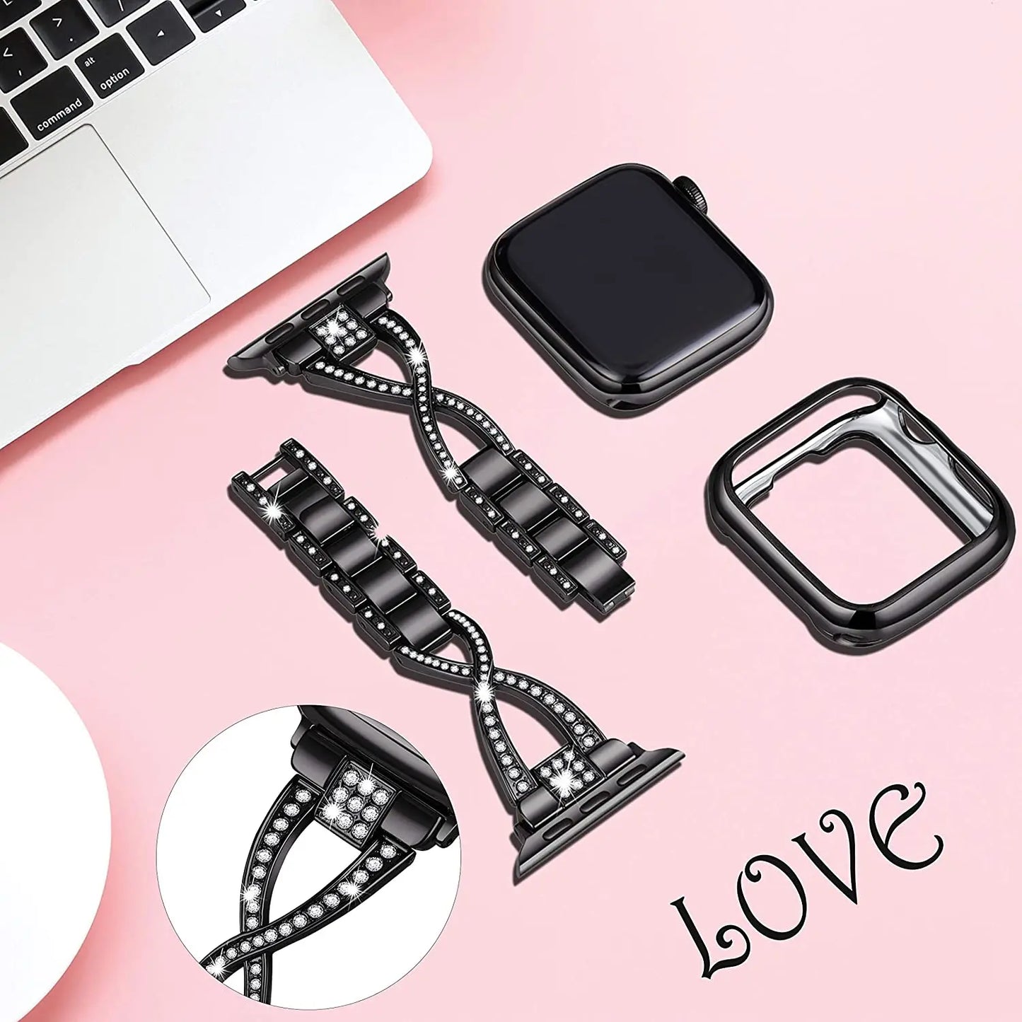 Women's Diamond Stainless Steel Strap+Case for Apple Watch Band iWatch Series 8/7/5/4/SE