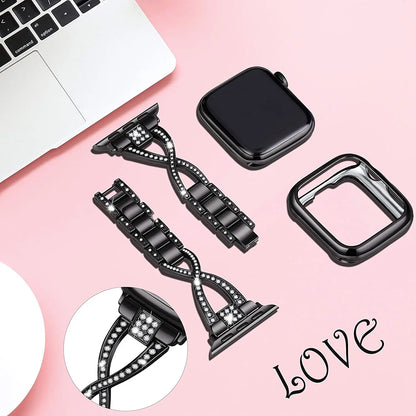 Women's Diamond Stainless Steel Strap+Case for Apple Watch Band iWatch Series 8/7/5/4/SE