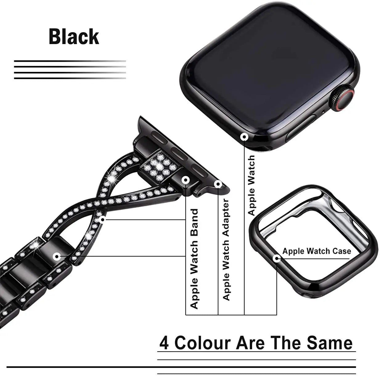 Women's Diamond Stainless Steel Strap+Case for Apple Watch Band iWatch Series 8/7/5/4/SE