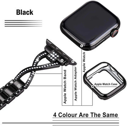 Women's Diamond Stainless Steel Strap+Case for Apple Watch Band iWatch Series 8/7/5/4/SE