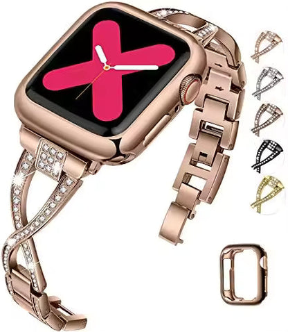 Women's Diamond Stainless Steel Strap+Case for Apple Watch Band iWatch Series 8/7/5/4/SE