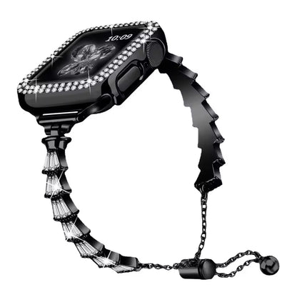Women's Stainless Steel Diamond Strap+Glass Case for Apple Watch 9/8/7/6/5/4/3/SE