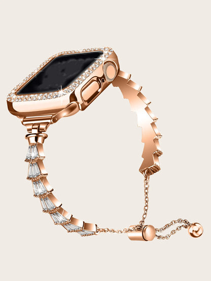 Women's Stainless Steel Diamond Strap+Glass Case for Apple Watch 9/8/7/6/5/4/3/SE