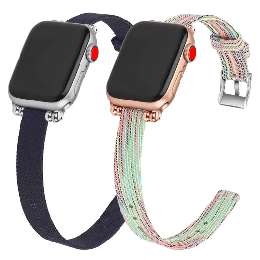 Women's Woven Nylon Canvas Slim Bracelet for Apple Watch Band iWatch Series Ultra/3/11/10/9/8/7/6/5/4/SE