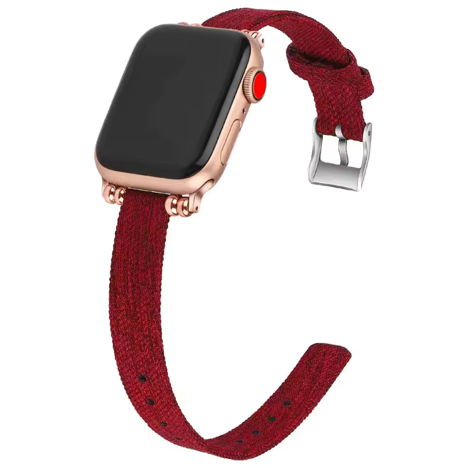 Women's Woven Nylon Canvas Slim Bracelet for Apple Watch Band iWatch Series Ultra/3/11/10/9/8/7/6/5/4/SE